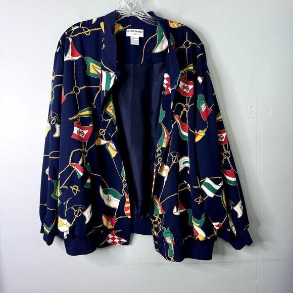 Alfred Dunner Nautical Sailing Flags Navy Blue Lightweight Button Up Jacket 22W - Picture 2 of 12